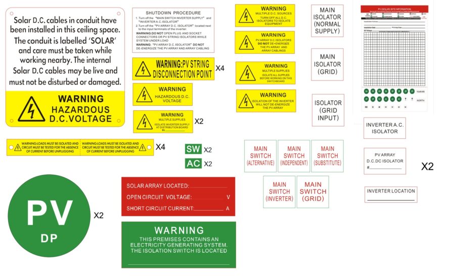 Solar Label Kit – AS/NZS 4777.1:2024 & AS/NZS 5033:2021 Compliant (2 Strings)