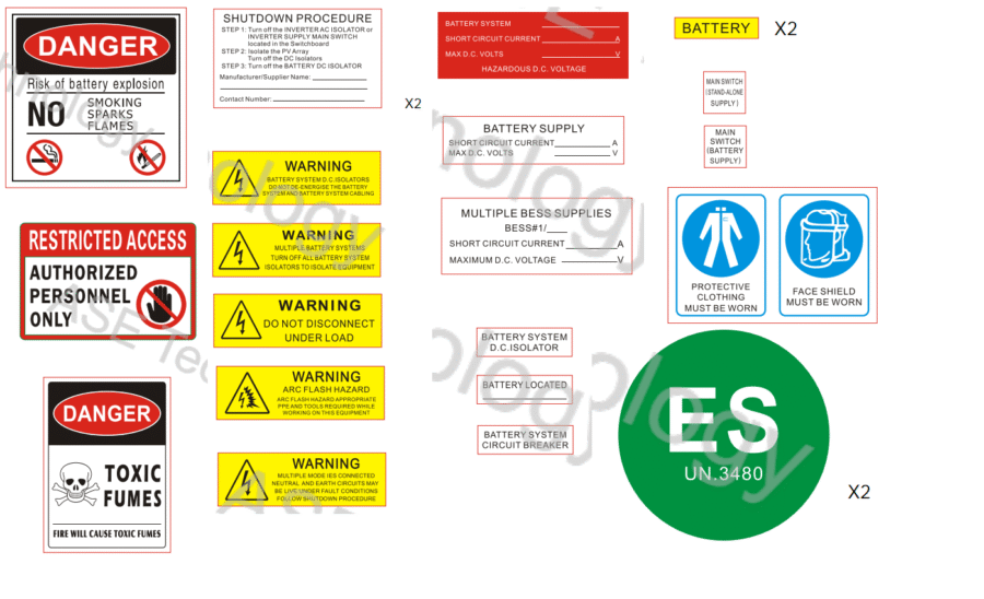 Additional Battery Label Kit AT – AS/NZS 5139:2019 Compliant (E-LKT-Batt-AT)